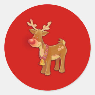 the Red Nosed Reindeer Red Round Sticker