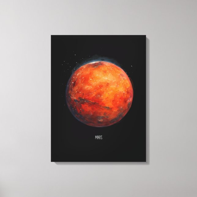 The Red Planet: Mars Watercolor Canvas Print (Front)