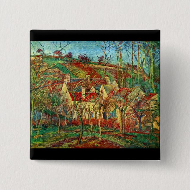 The red roofs by Camille Pissarro 2 Inch Square Button (Front)