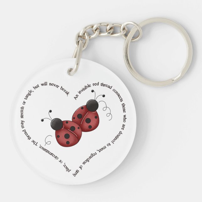 The Red Thread, Ancient Chinese Proverb - Ladybugs Keychain (Back)