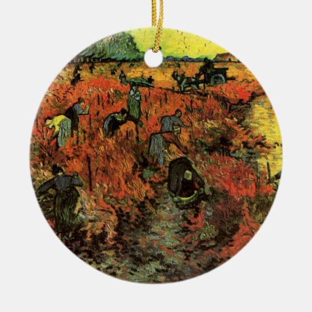 The Red Vineyard by Vincent van Gogh Ceramic Ornament (Front)