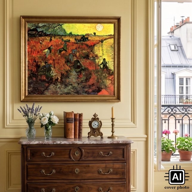 The Red Vineyard by Vincent van Gogh Poster (The Red Vineyard by Vincent van Gogh is a vintage fine art post impressionism landscape painting.)