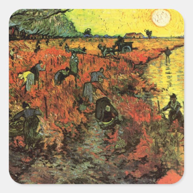 The Red Vineyard by Vincent van Gogh Square Sticker (Front)