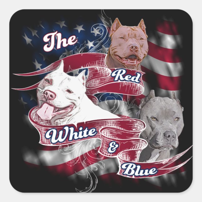 The Red, White & Blue Pitbull Dogs Square Sticker (Front)