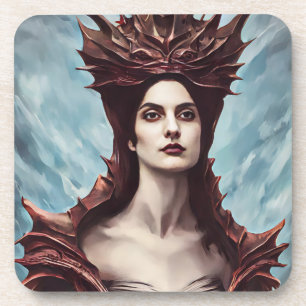 The Red Witch Of The Mountains Fantasy art Coaster