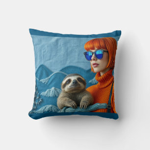 The Redhead and the sloth Throw Pillow
