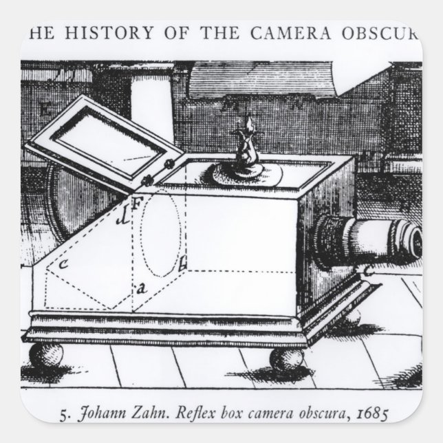 The reflex box camera obscura square sticker (Front)