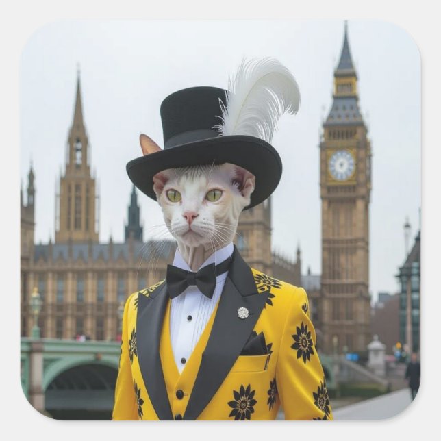 The Regal Sphynx in his dashing suit at Parliament Square Sticker (Front)