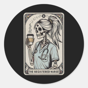 The Registered Nurse Tarot Card Skeleton Happy Hal Classic Round Sticker
