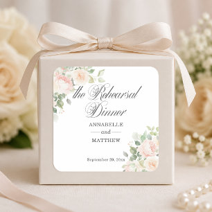 The Rehearsal Dinner Soft Blush Roses Wedding Square Sticker