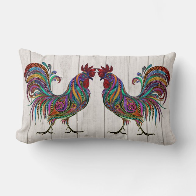 The Resplendent Rooster Lumbar Pillow - See Back (Front)