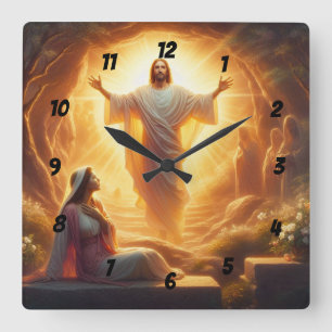 The Resurrection Light: Jesus Christ Rises Square Wall Clock