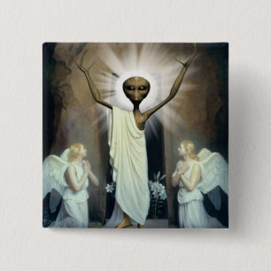 The Resurrection Of Alien Jesus 2 Inch Square Button