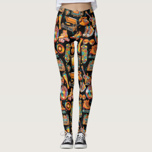 The Retro Beat Patternx4 Black BG Leggings