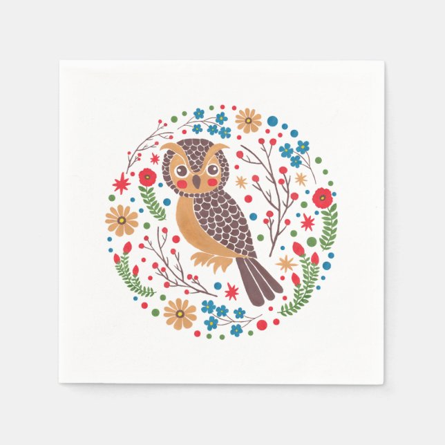 The Retro Horned Owl Napkin (Front)