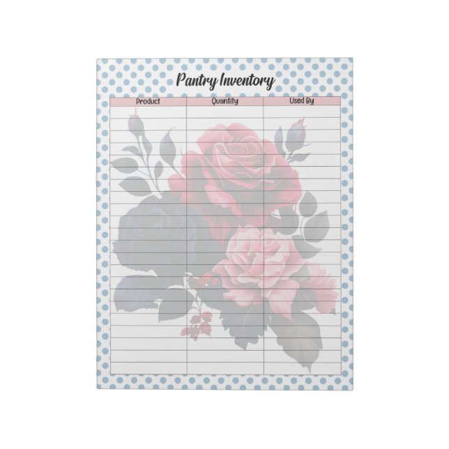 The Retro Pink and Blue Roses Fridge Inventory Lis Notepad (Rotated)