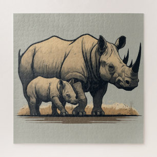 The Rhino and Its Calf Jigsaw Puzzle