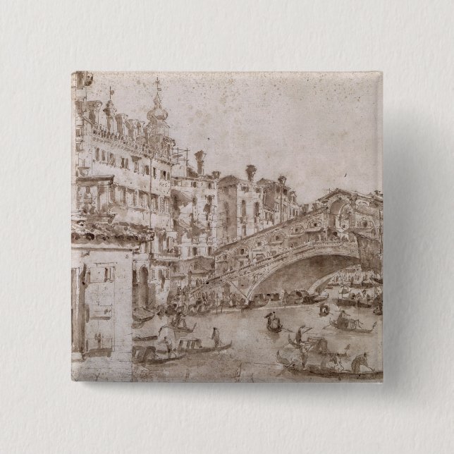 The Rialto Bridge, Venice 2 Inch Square Button (Front)