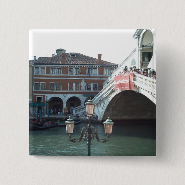 The Rialto Bridge,Venice 2 Inch Square Button (Front)