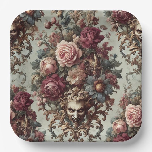 🌺 The Riot to Bloom – Gothic Baroque Floral  Paper Plate (Front)