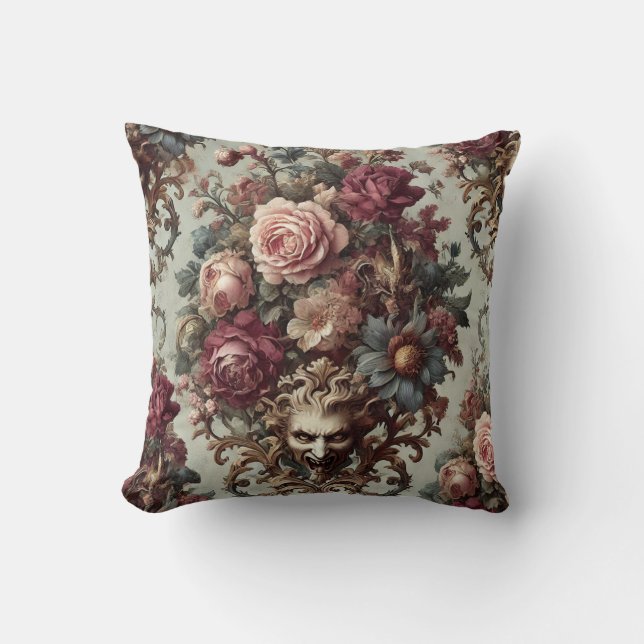 🌺 The Riot to Bloom – Gothic Baroque Floral  Throw Pillow (Front)