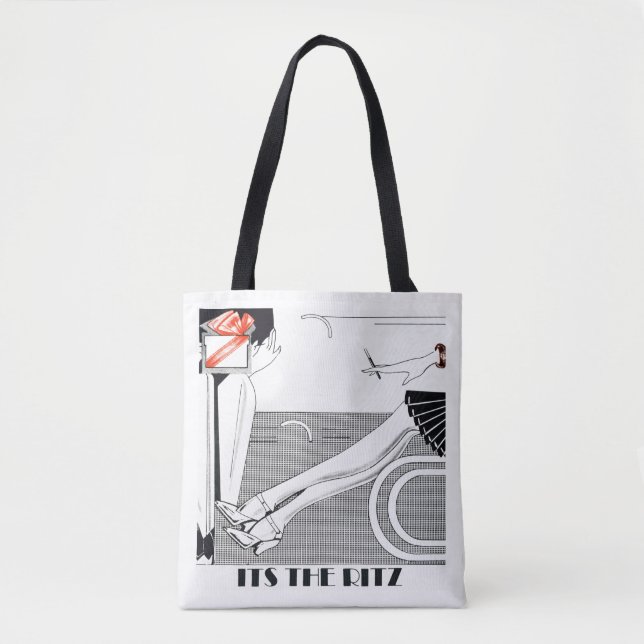 The Ritz 1920 Style Art Deco Design Black & White Tote Bag (Front)
