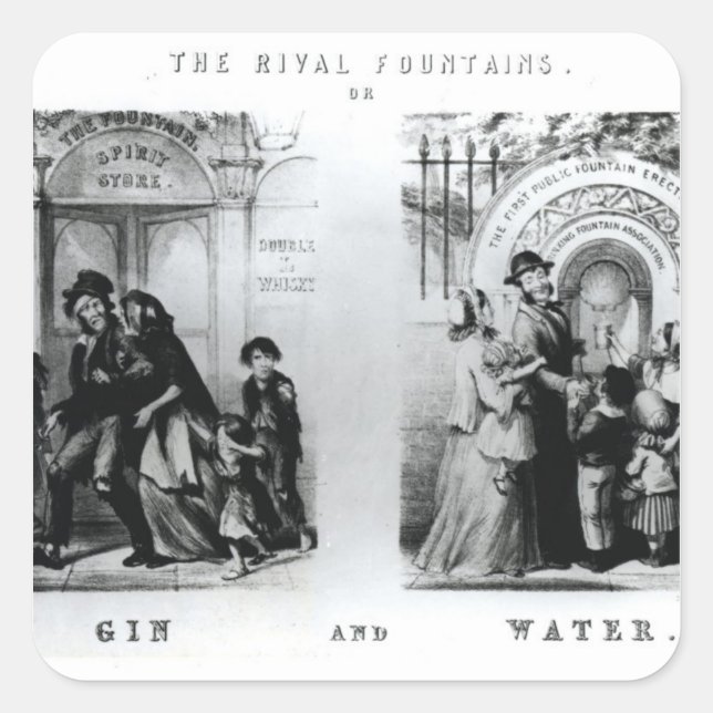 The Rival Fountains or Gin and Water Square Sticker (Front)