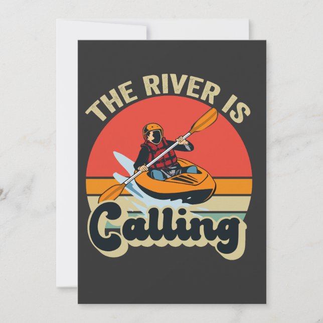 The River is Calling Funny Kayak Outdoors Retro Invitation (Front)