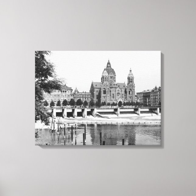 The river Isar at Munich, c.1910 Canvas Print (Front)