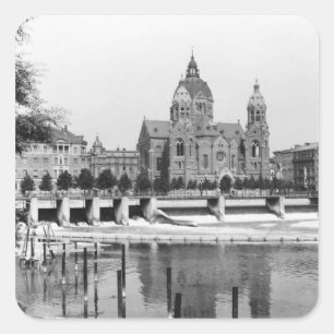The river Isar at Munich, c.1910 Square Sticker