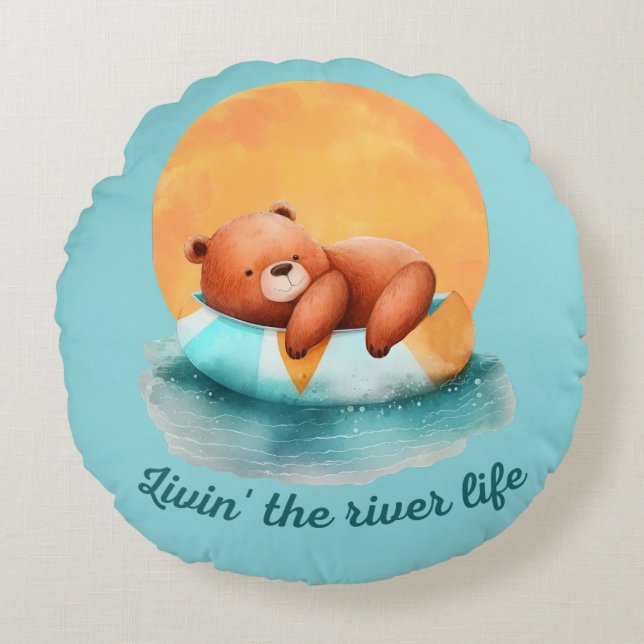 The River Life Bear | Cute Digital Art  Round Pillow (Front)