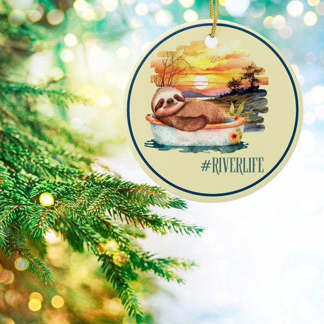 The River Life | Cute Sloth Custom Keepsake Ceramic Ornament (What a great way to remember a special vacation with family and friends!)