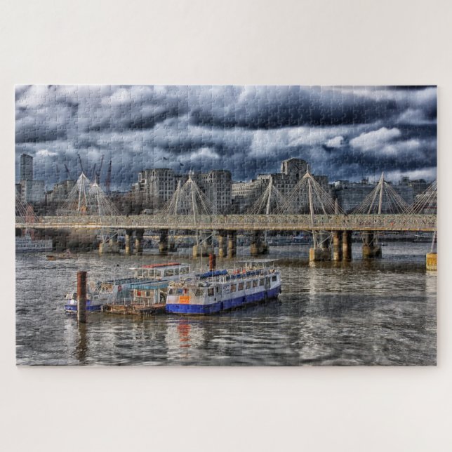 The River Thames London under a Cloudy Sky Jigsaw Puzzle (Horizontal)