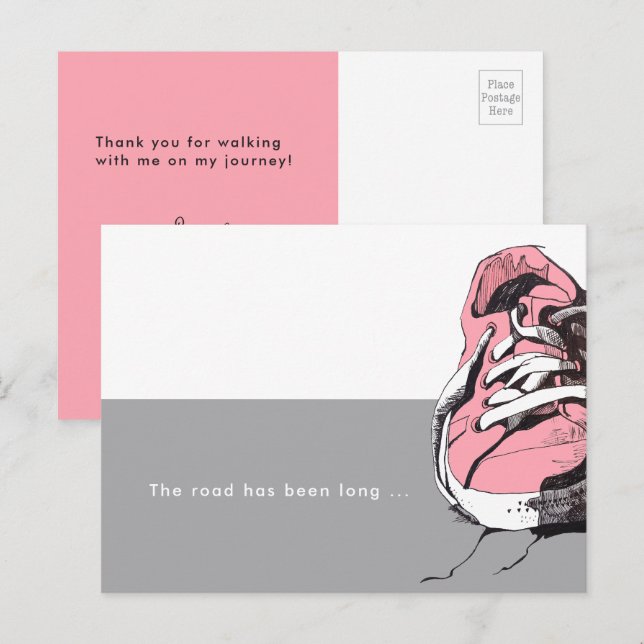 The Road Has Been Long Pink Sneaker Thank You Postcard (Front/Back)