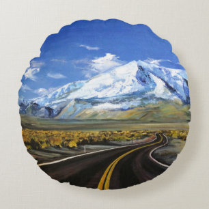 the road to the mountains oil paintingasphalt,autu round pillow