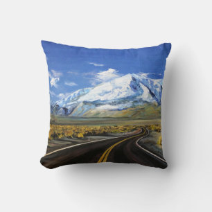 the road to the mountains oil paintingasphalt,autu throw pillow