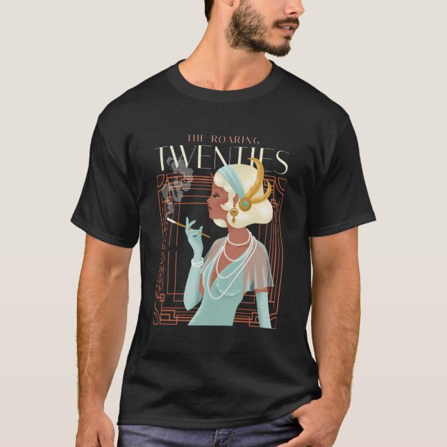 The Roaring Twenties 1920S Smoking Flapper Deco T-Shirt (Front)