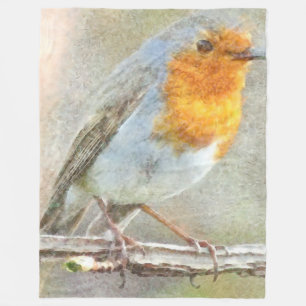 The Robin Is A Gabriel Watercolor Fleece Blanket