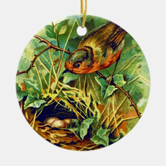 The Robin's Nest Vintage Illustration Ceramic Ornament (Front)