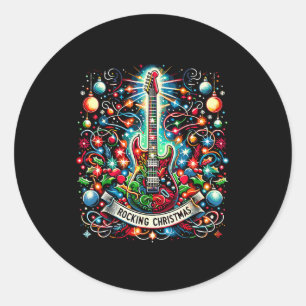 The Rocking Christmas Christmas Rock Guitar Santa  Classic Round Sticker