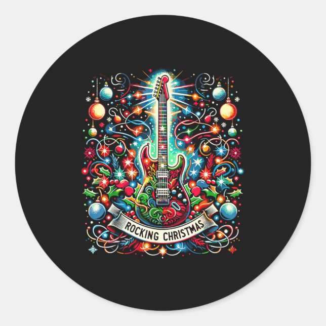 The Rocking Christmas Christmas Rock Guitar Santa  Classic Round Sticker (Front)