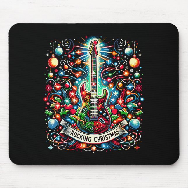 The Rocking Christmas Christmas Rock Guitar Santa  Mouse Pad (Front)