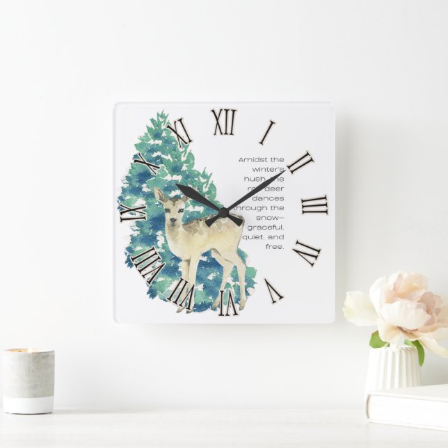 The Roe Deer Dances Through The Snow Square Wall Clock (Home)