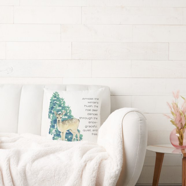 The Roe Deer Dances Through The Snow Throw Pillow (Couch)