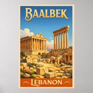 The Roman Ruins of Baalbek - Vintage Travel  Poster