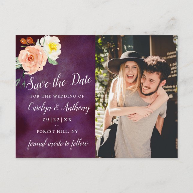 The Romance In Bloom Wedding Collection Announcement Postcard (Front)