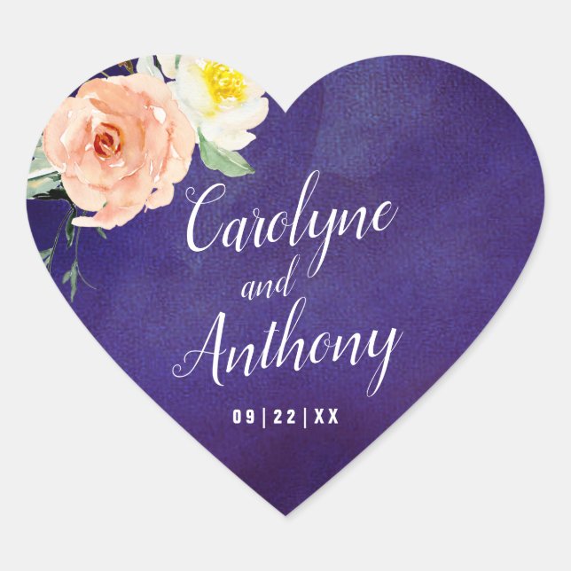 The Romance In Bloom Wedding Collection Heart Sticker (Front)