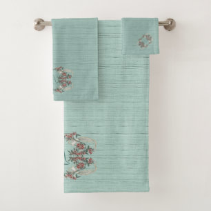 The Romance of Silk Aqua w/ monogram  Bath Towel Set