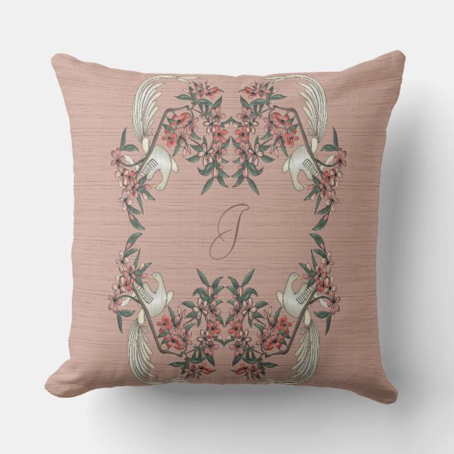 The Romance of Silk w/ Monogram 20" Peach Throw Pillow (Front)
