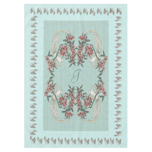 The Romance of Silk w/ Monogram 60" x 84" Aqua  Tablecloth
